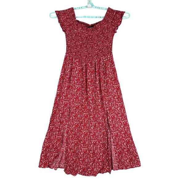 SHEIN CURVE Women Pullover Off-shoulder Floral Smoked Red Maxi Dress Sz 3XL NWOT - Picture 1 of 9
